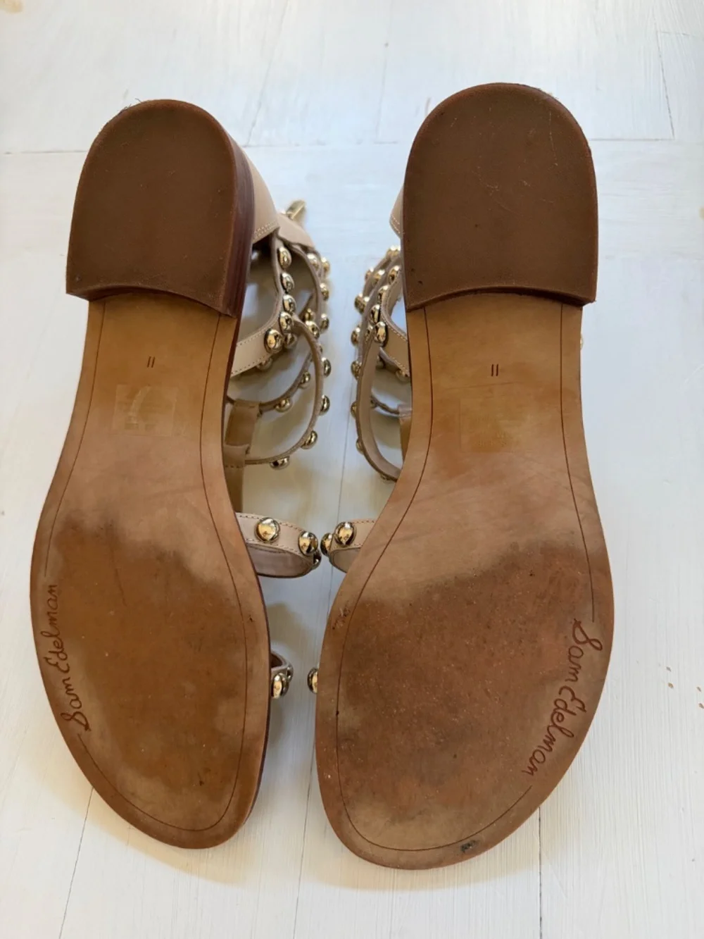 Sam Edelman Evan Studded Beige Gladiator Strappy Sandals Size 11